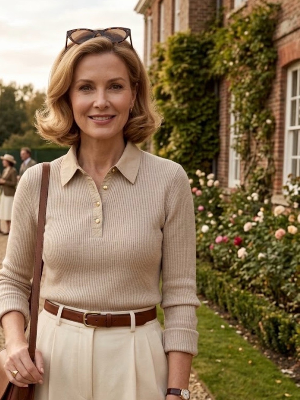 Ralph Lauren Beige Ribbed Long-Sleeve Polo Top